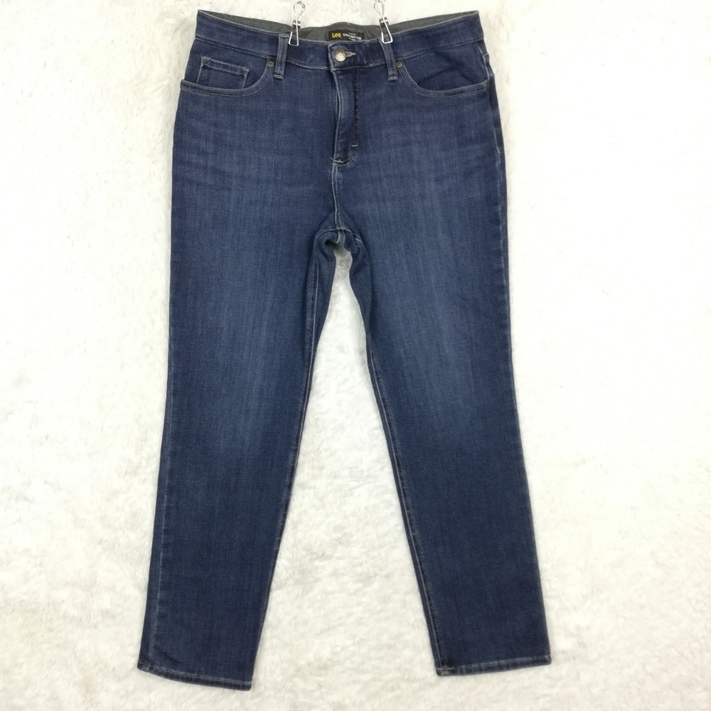 Lee Womens Jeans Straight Leg Slim Fit‎ Blue Denim Flex Waist Medium Wash Mid 12
